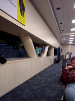 Playing on weird structures while waiting for our plane to Canada.
