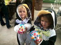 The girls dressed up as penguins for Day Of The Dead at grandma's house.