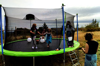 Playing on a trampoline at a party