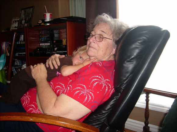 F snuggling a sleepy Grandma