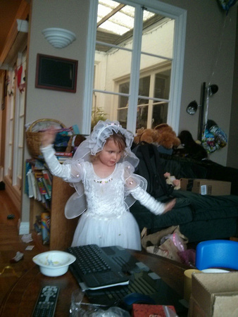 It's always time for a wedding dress.  With fairy wings.