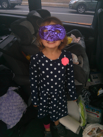 The mask lived in the car for a while and got crushed, and suddenly K wanted to try it.