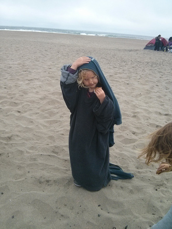 Trying to stay warm at the beach
