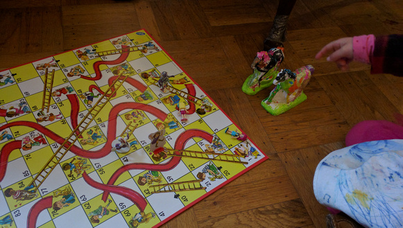 We went with non-standard Snakes & Ladders figures this time.