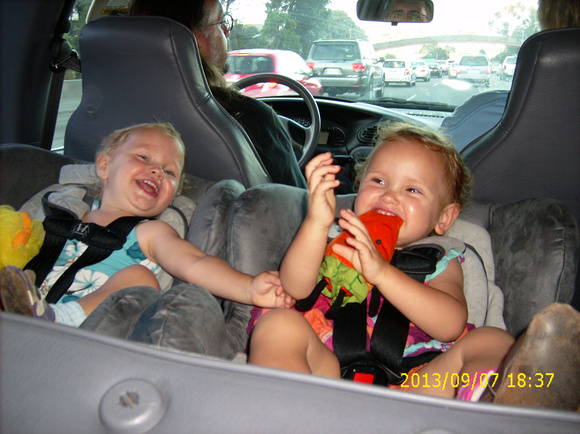 Happy babies in the car