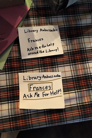 Library Ambassador tags that F used at school