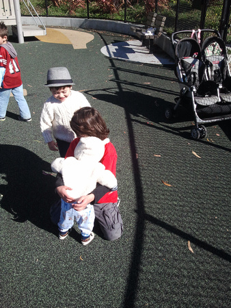 K likes to hug boys, apparently.   - Park trip 2013-01-26
