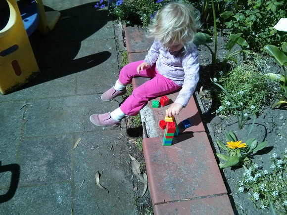 F making duplo towers.