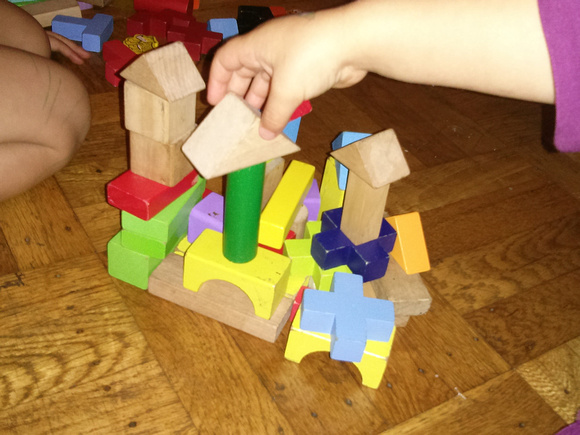 Children making towers.