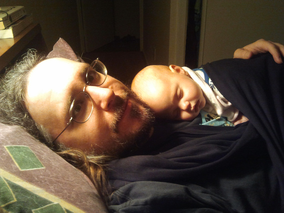 Self-shot of baby sleeping on RLP.