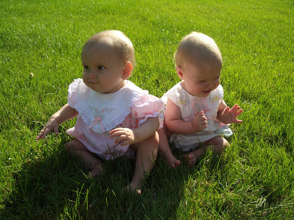 Babies in the grass at Ga's house.
