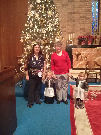 Babies in their fancy dresses and boots!, with mom's friend.  (Christmas 2013)