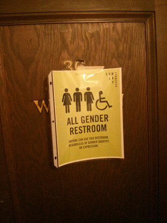 Bathroom sign at Sunday Assembly East Bay
