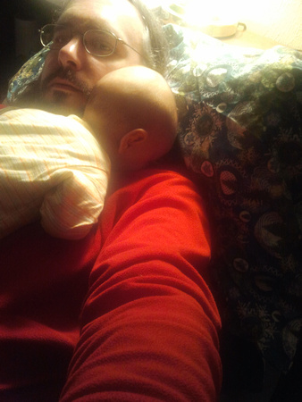 Self-shot of baby sleeping on RLP.